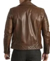 Brown Quilted Shoulder Motorcycle Jacket Back