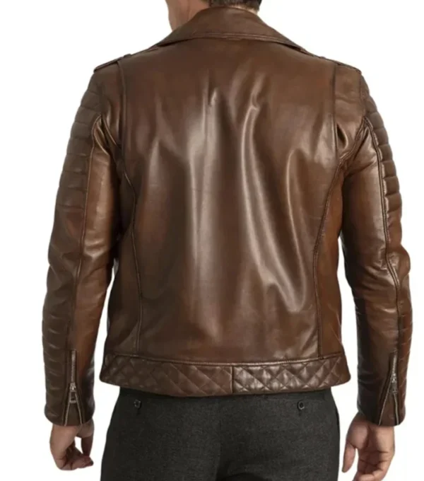 Brown Quilted Shoulder Motorcycle Jacket Back