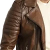 Brown Quilted Shoulder Motorcycle Jacket Closer