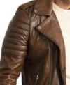 Brown Quilted Shoulder Motorcycle Jacket Closer