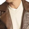 Brown Quilted Shoulder Motorcycle Jacket Look