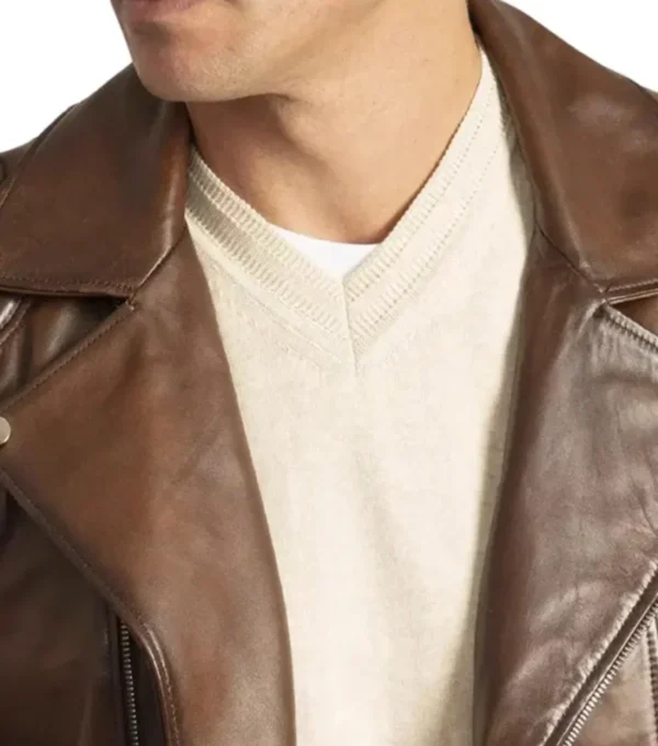 Brown Quilted Shoulder Motorcycle Jacket Look