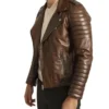 Brown Quilted Shoulder Motorcycle Jacket Side Look