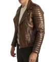 Brown Quilted Shoulder Motorcycle Jacket Side Look
