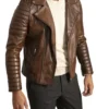 Brown Quilted Shoulder Motorcycle Jacket on Sale