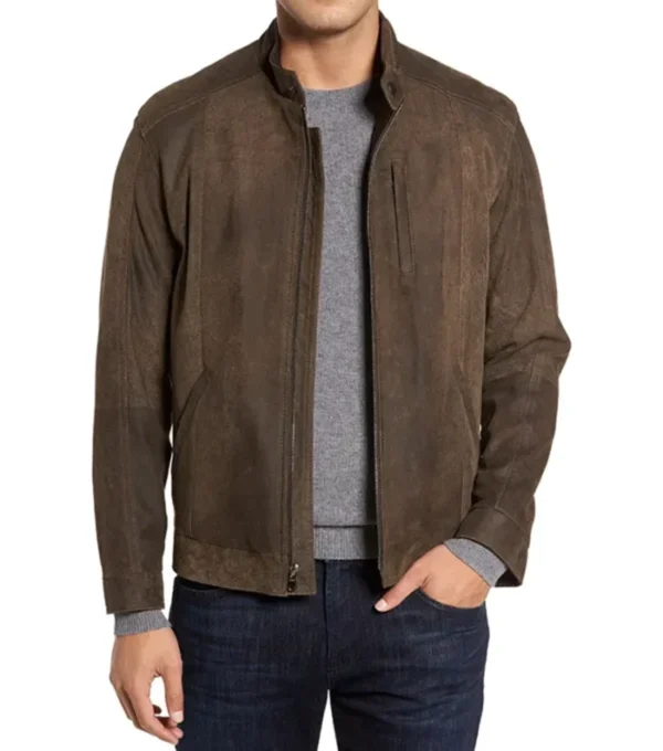Brown Suede Cafe Racer Leather Jacket