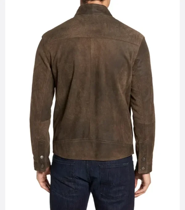 Brown Suede Cafe Racer Leather Jacket Back