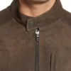 Brown Suede Cafe Racer Leather Jacket Front