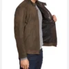 Brown Suede Cafe Racer Leather Jacket Side Look