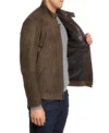 Brown Suede Cafe Racer Leather Jacket Side Look