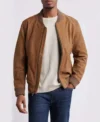 Brown Suede Leather Jacket Front