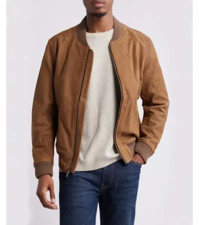 Brown Suede Leather Jacket Front