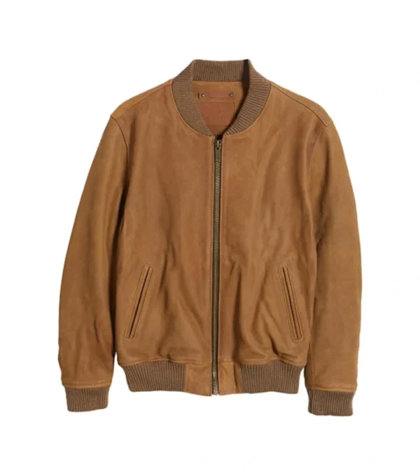 Brown Suede Leather Jacket Front Look