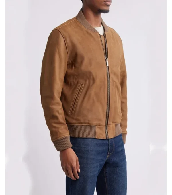 Brown Suede Leather Jacket Side Look