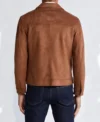 Brown Suede Leather Jacket with Classic Collar Back