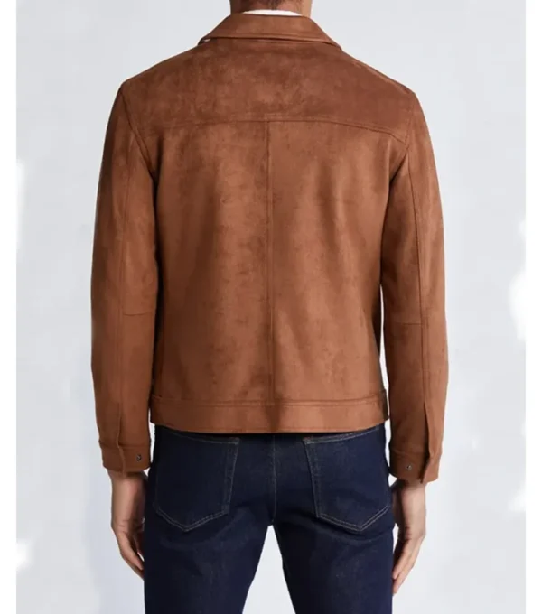Brown Suede Leather Jacket with Classic Collar Back