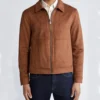 Brown Suede Leather Jacket with Classic Collar Front