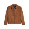 Brown Suede Leather Jacket with Classic Collar Front Look