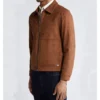 Brown Suede Leather Jacket with Classic Collar Side Look
