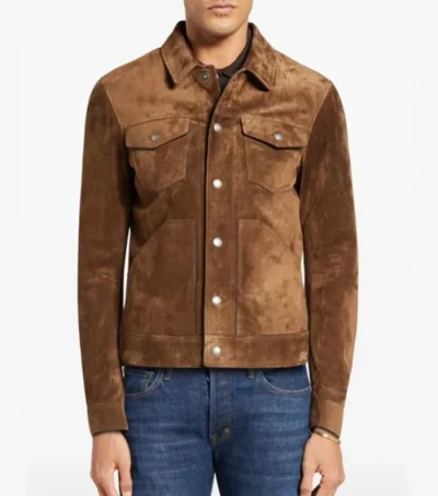 Brown Suede Trucker Leather Jacket