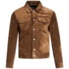 Brown Suede Trucker Leather Jacket Front