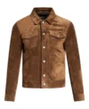 Brown Suede Trucker Leather Jacket Front