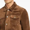 Brown Suede Trucker Leather Jacket Front Look