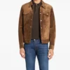 Brown Suede Trucker Leather Jacket on Sale