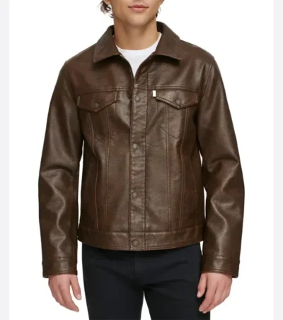 Brown Trucker Jacket for Men in Genuine Leather