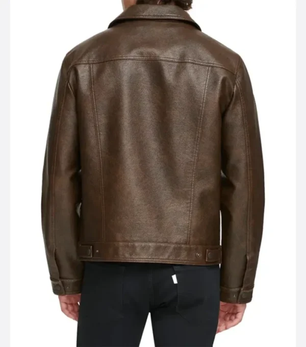 Brown Trucker Jacket for Men in Genuine Leather Back