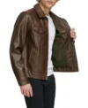 Brown Trucker Jacket for Men in Genuine Leather Closer