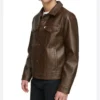 Brown Trucker Jacket for Men in Genuine Leather Side Look