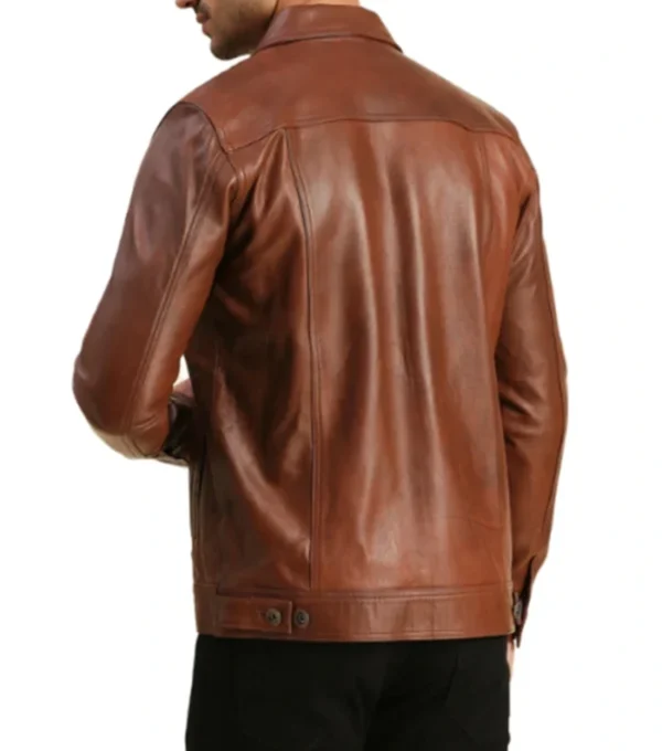 Brown Trucker Leather Jacket for Men Back