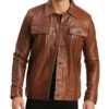 Brown Trucker Leather Jacket for Men Front
