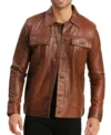 Brown Trucker Leather Jacket for Men Front
