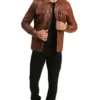Brown Trucker Leather Jacket for Men on Sale
