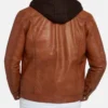 Brown Trucker Leather Jacket with Attached Hoodie Back