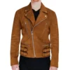 Brown Zipper Jacket in Suede Leather