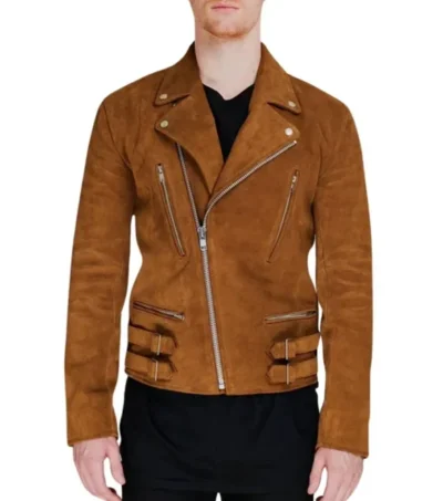 Brown Zipper Jacket in Suede Leather
