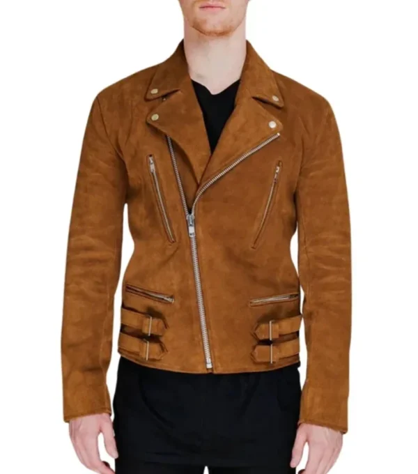Brown Zipper Jacket in Suede Leather