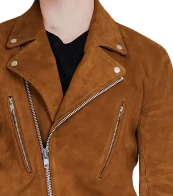 Brown Zipper Jacket in Suede Leather CLoser