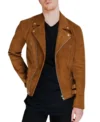 Brown Zipper Jacket in Suede Leather Front