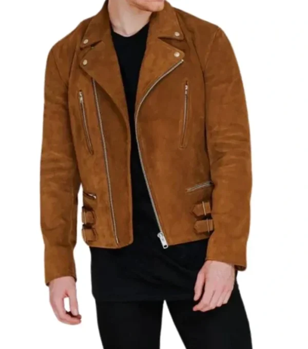 Brown Zipper Jacket in Suede Leather on Sale