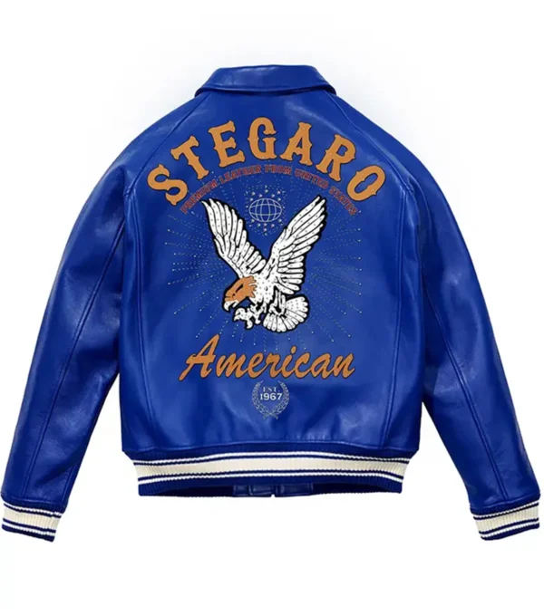Buy American Blue Studded Leather Jacket Back