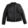 Buy Asymmetrical Zipper Black Leather Jacket For Women Front