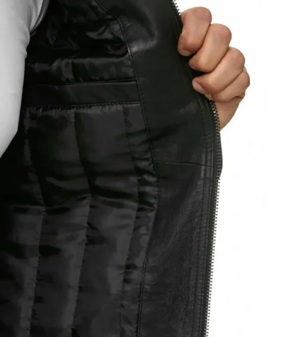 Buy Black Leather Jacket with Quilted Shoulder