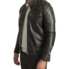 Buy Black Quilted Shoulder Leather Men Jacket Side