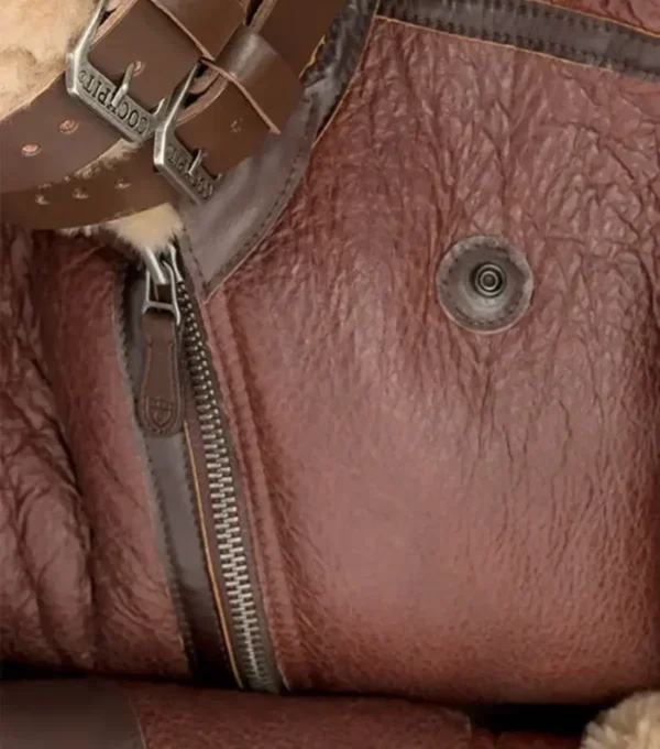 Buy Dark Brown Aviator B3 Leather Jacket with Beige Fur Closer
