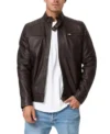 Buy Dark Brown Leather Cafe Racer Jacket for Men