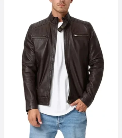Buy Dark Brown Leather Cafe Racer Jacket for Men
